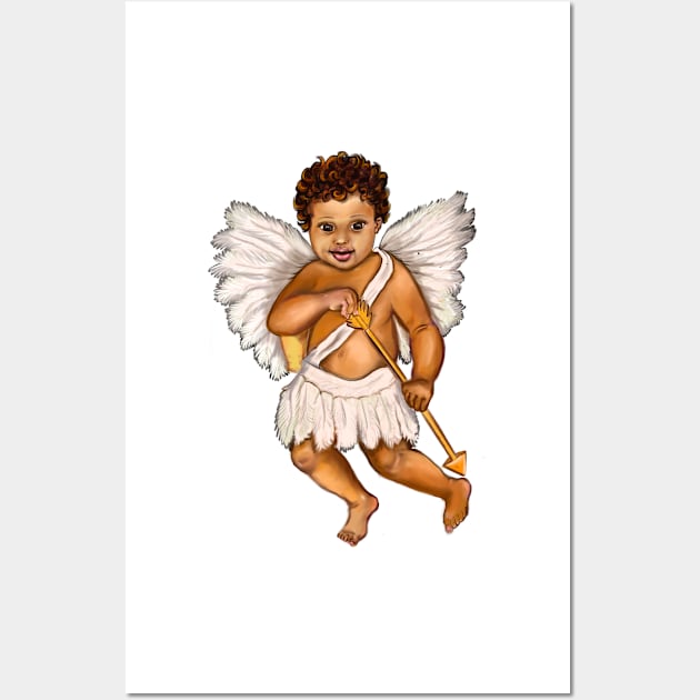 The Best Valentine’s Day Gift ideas 2022, Cupid.... baby angel holding an arrow - curly Afro Hair and gold arrow Wall Art by Artonmytee